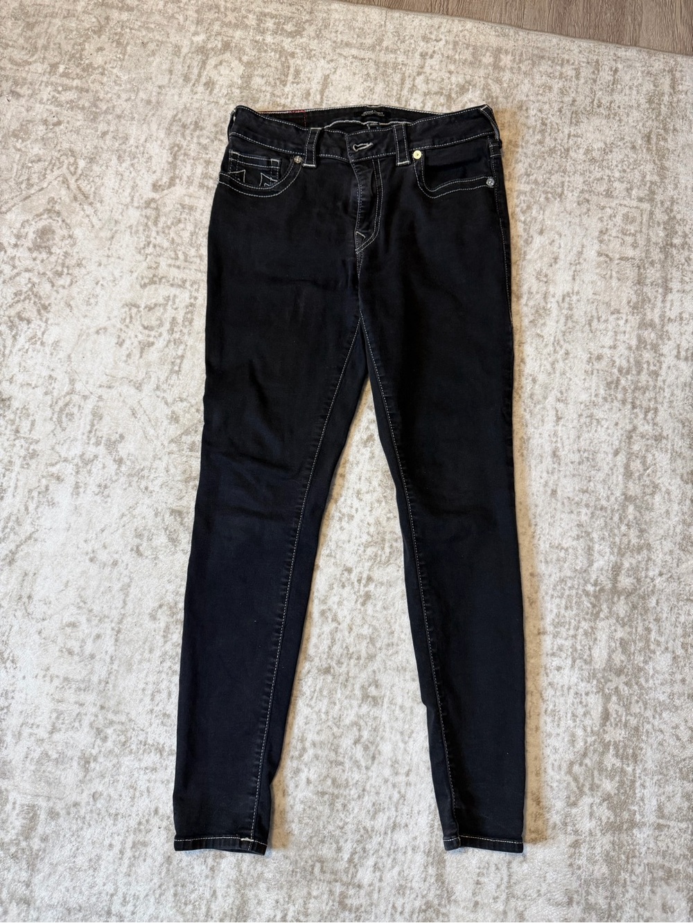 True Religion Black Skinny Jeans with Contrast Stitching